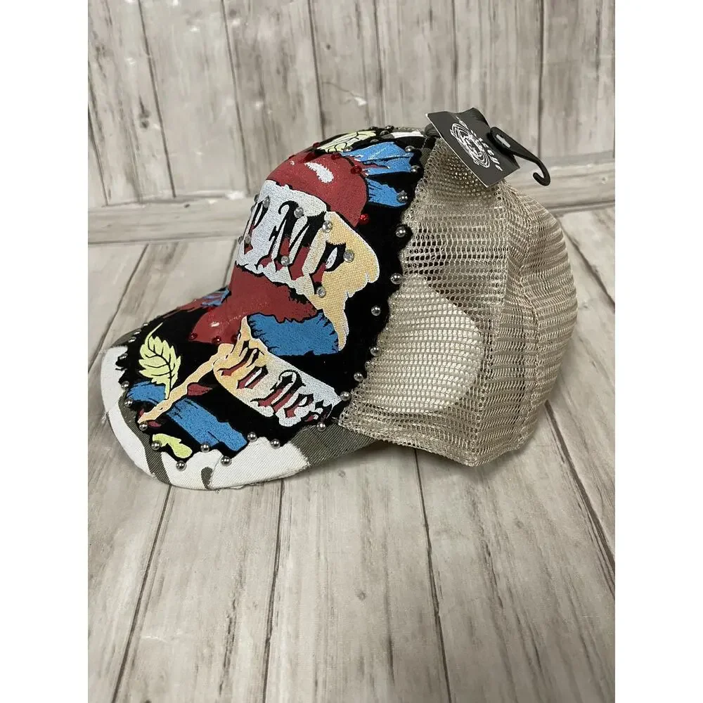Bulzeye Hat Mens Beaded Cap Camo Tease Me Print Heart Embroidered Ripped A3